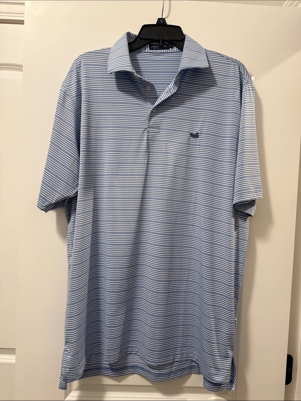 Men's Light Blue Striped Polo Shirt - Southern Marsh